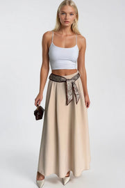 Scarf Detail Maxi Beige Woven Skirt