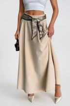 Scarf Detail Maxi Beige Weave Skirt
