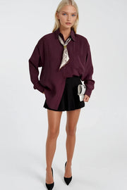 Plum Oversized Modal Shirt with Scarf Detail