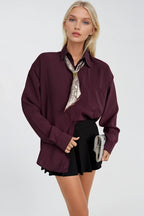 Scarf Detail Plum Oversize Modal Shirt
