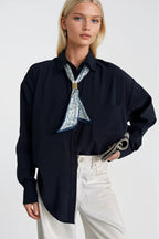Scarf Detail Navy Oversize Modal Shirt