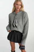 Scarf Detail Gray Knit Sweater
