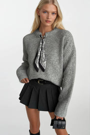 Scarf Detail Gray Knit Sweater
