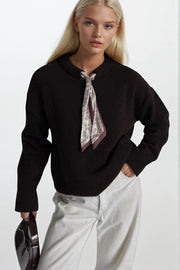 Foulard Detail Brown Knit Sweater