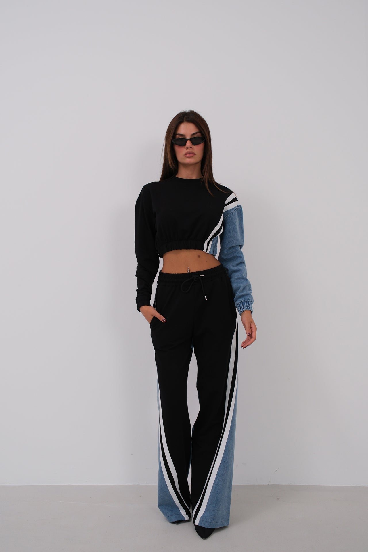 Black Garnili Denim Tracksuit Takim