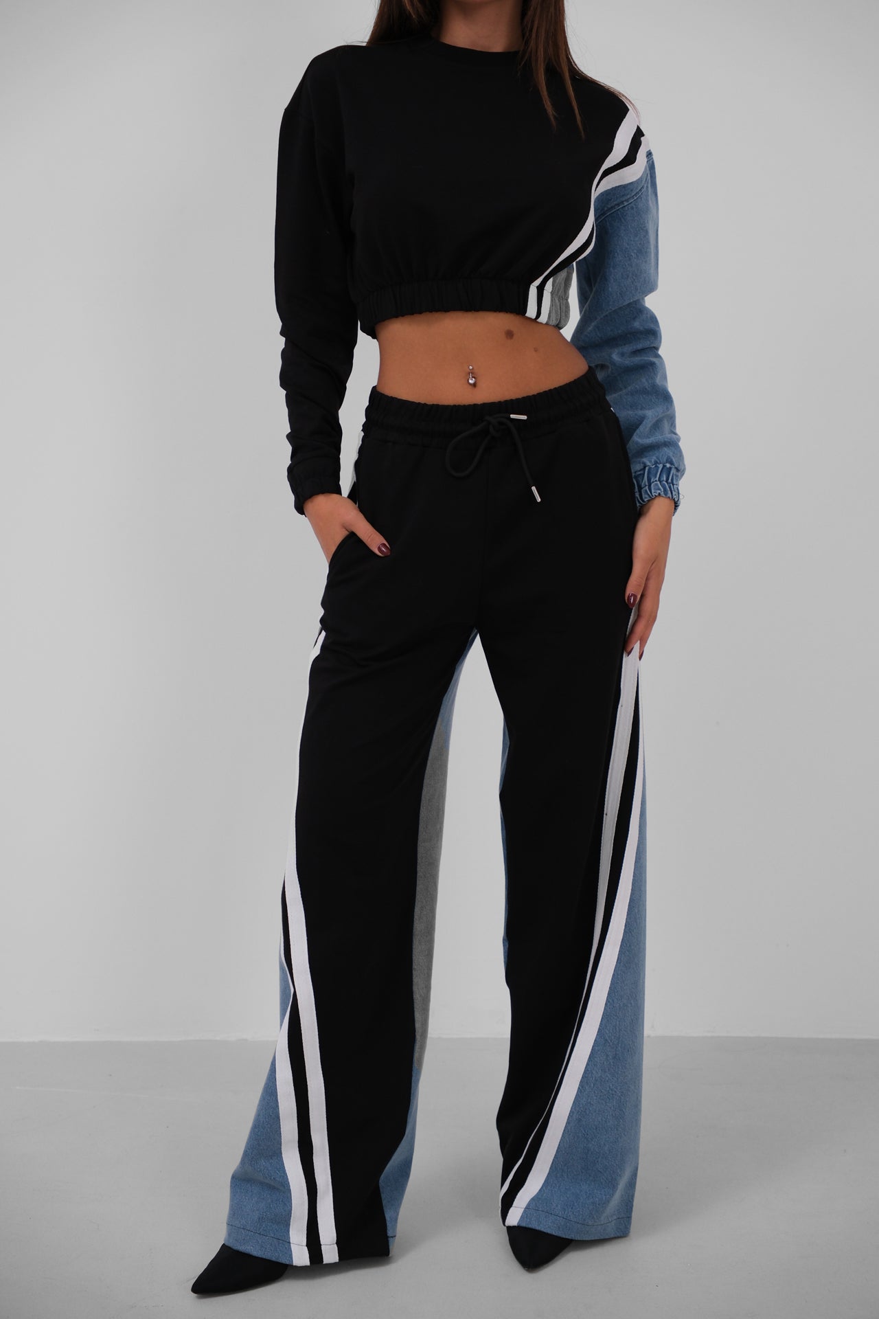 Black Garnili Denim Tracksuit Takim