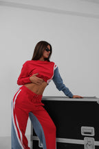 Red Garnili Denim Tracksuit Takim