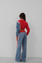 Red Garnili Denim Tracksuit Takim