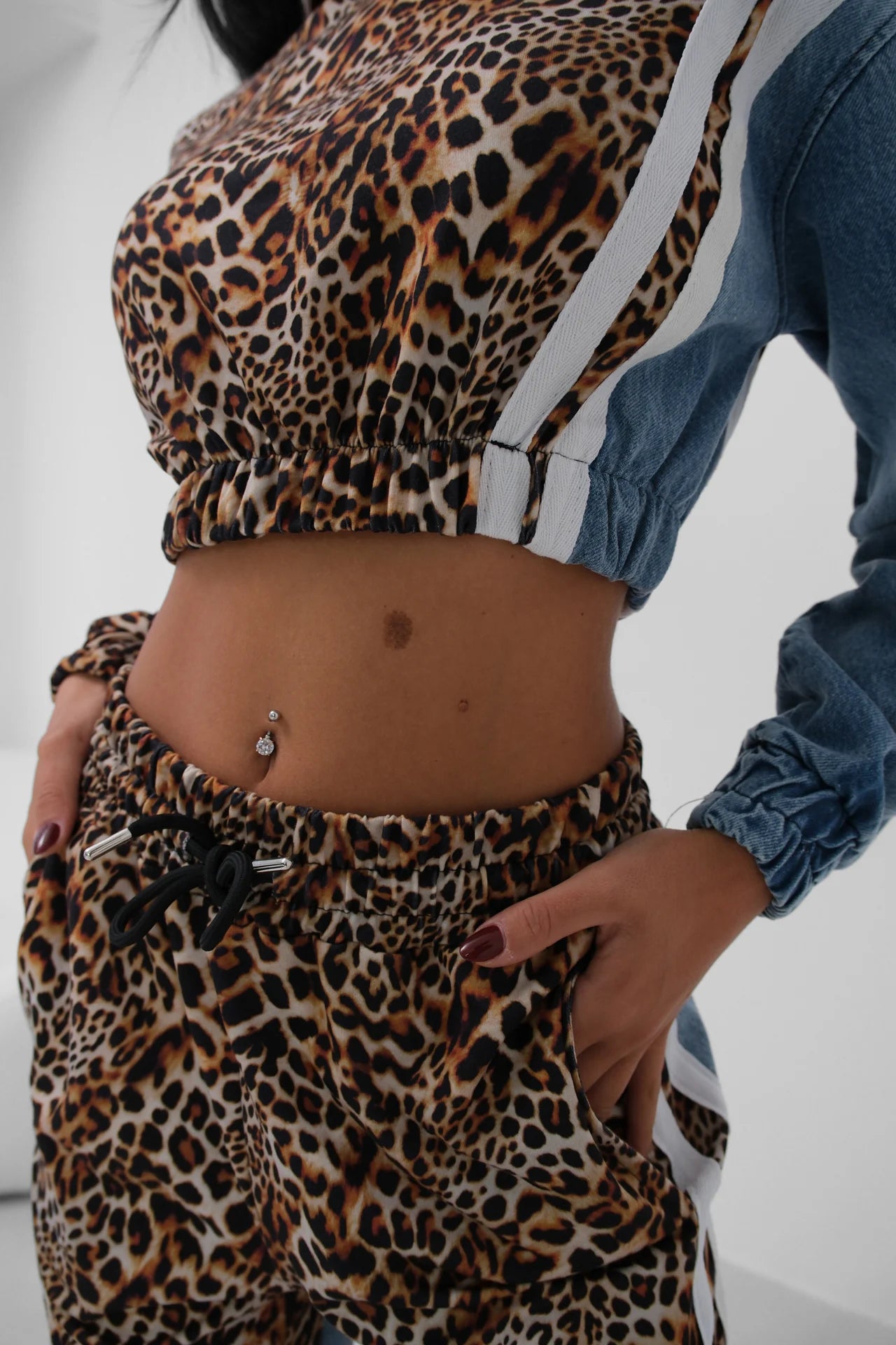 Leopard Print Denim Tracksuit