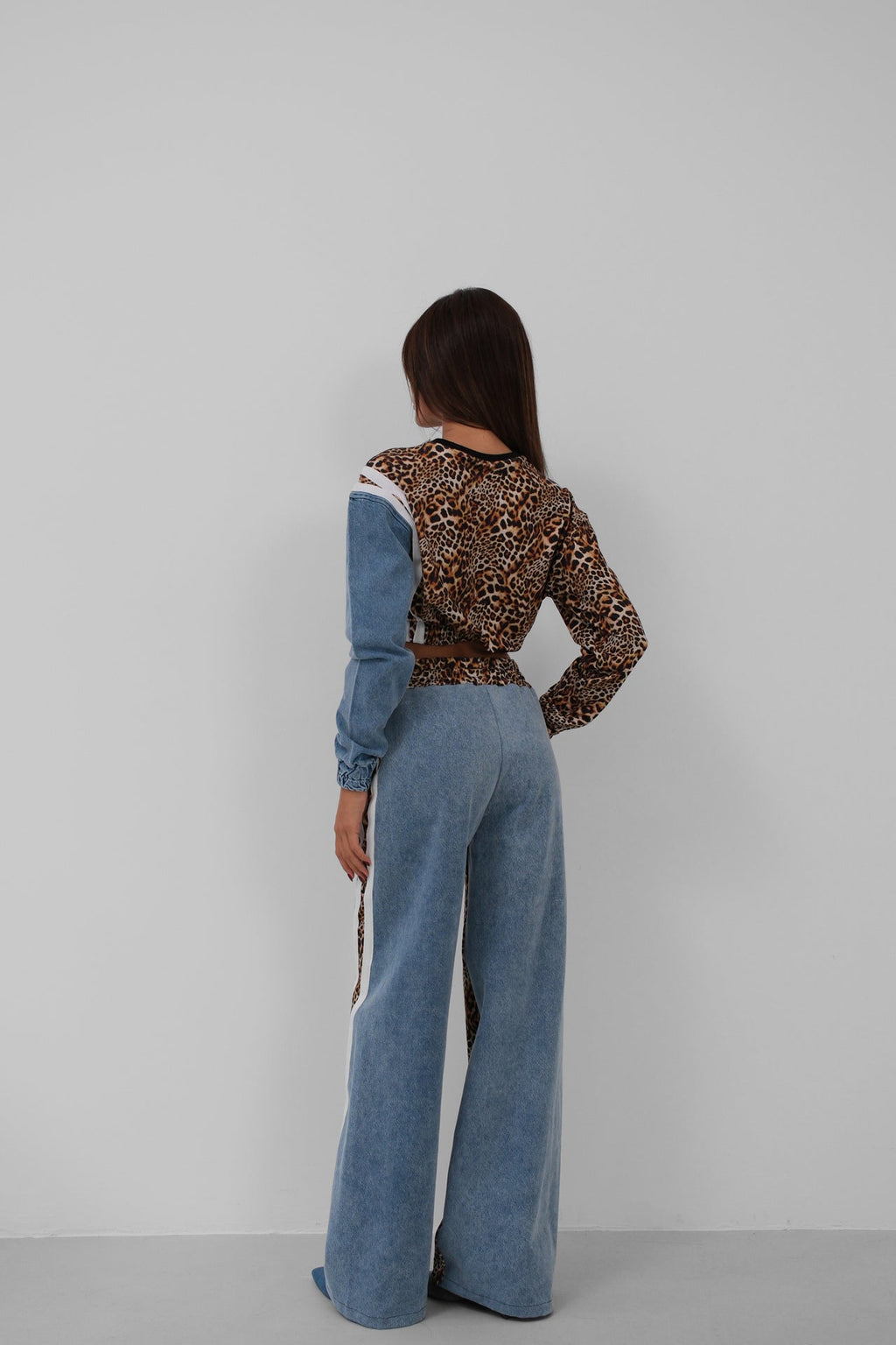 Leopar Garnili Denim Tracksuit Takim