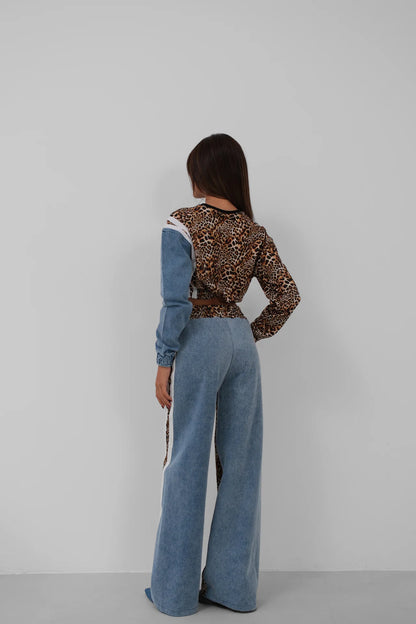 Leopard Print Denim Tracksuit