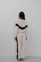 Contrast Detail Zippered Velvet Tracksuit White Set