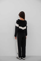 Trim Detail Zippered Andlvet Tracksuit Black Set