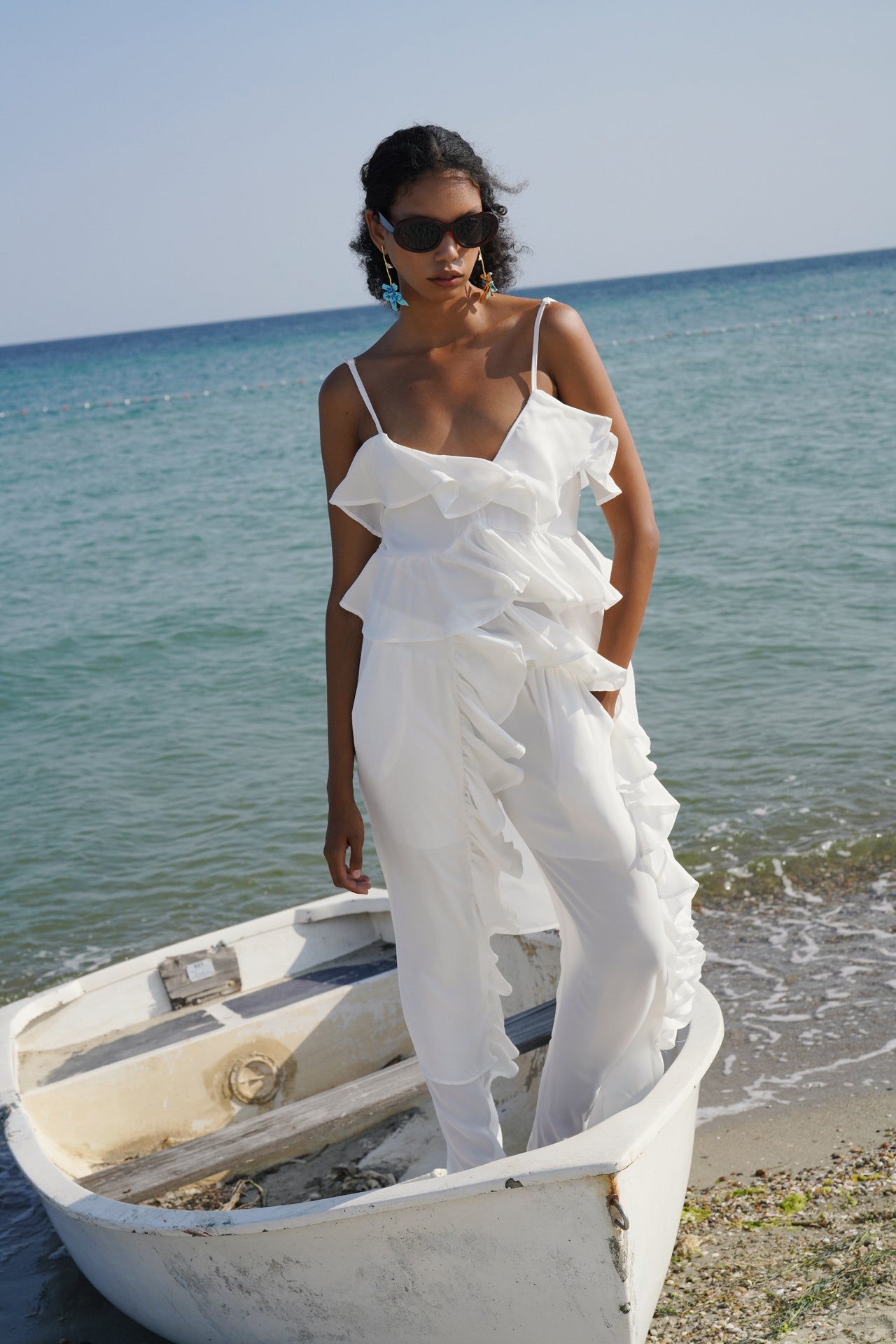 Wide Leg Lined Tulle White Pants