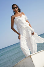 Wide Leg Lined Tulle White Pants