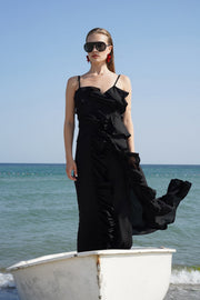 Wide Leg Lined Tulle Black Trousers