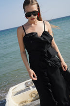 Wide Leg Lined Tulle Black Pants