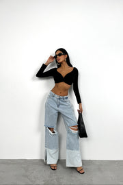 Wide Leg Laser Light Blue Jeans