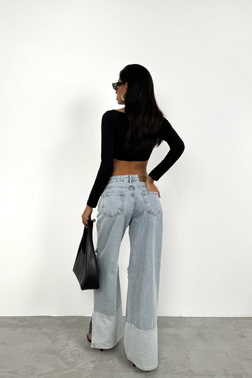 Wide-Leg Laser-Cut Light Blue Jeans