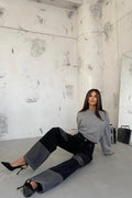 Wide-Leg Laser-Cut Gray Jeans
