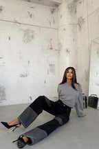 Wide-Leg Laser-Cut Gray Jeans