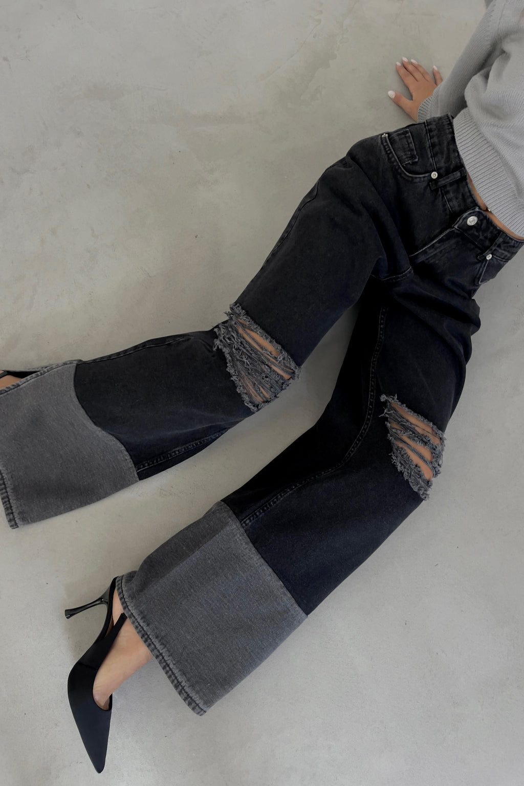 Wide-Leg Laser-Cut Gray Jeans