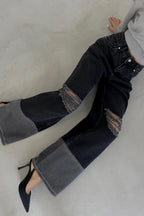 Wide-Leg Laser-Cut Gray Jeans
