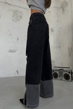Wide-Leg Laser-Cut Gray Jeans
