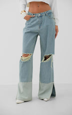 Wide-Leg Laser-Cut Blue Jeans