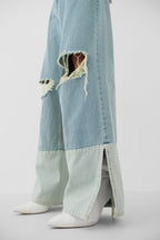 Wide-Leg Laser-Cut Blue Jeans