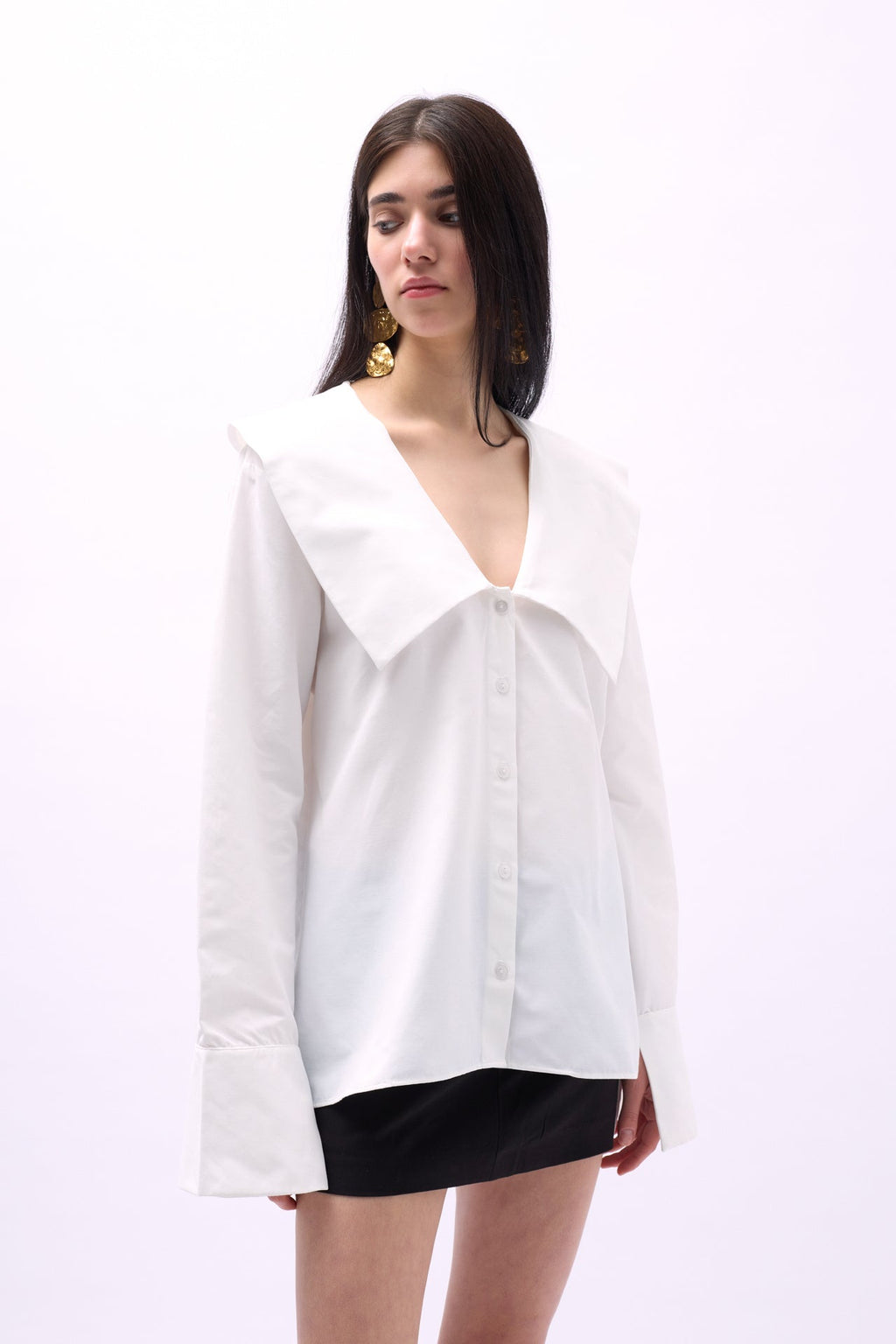 Wide Collar Ruffle Sleeve White Shirt