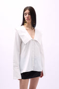 Wide Collar Ruffle Sleeve White Shirt