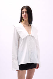 Wide Collar Flounce Sleeve White Shirt