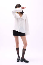 Wide Collar Ruffle Sleeve White Shirt