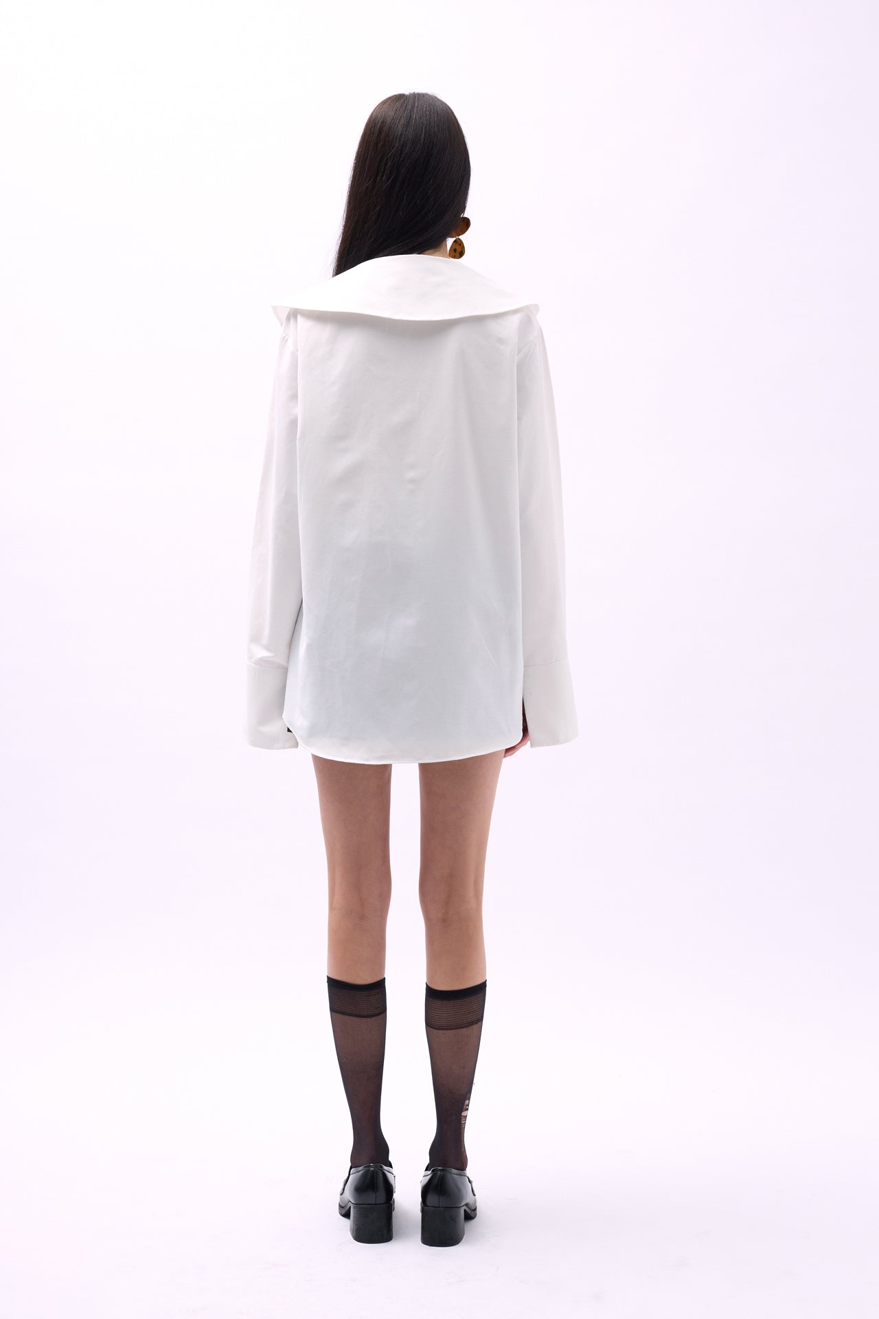 Wide Collar Ruffle Sleeve White Shirt