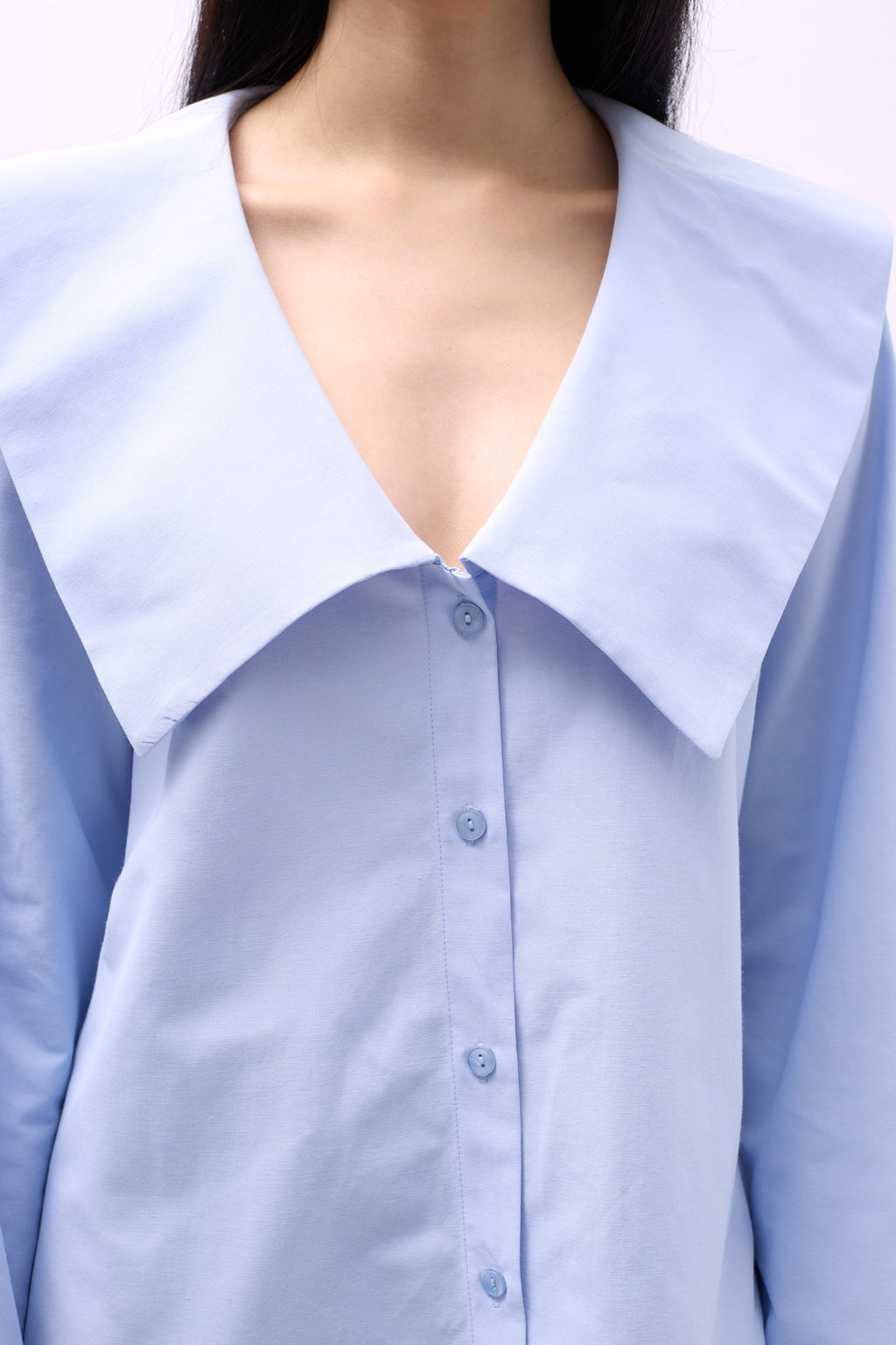 Wide Collar Ruffle Sleeve Blue Shirt