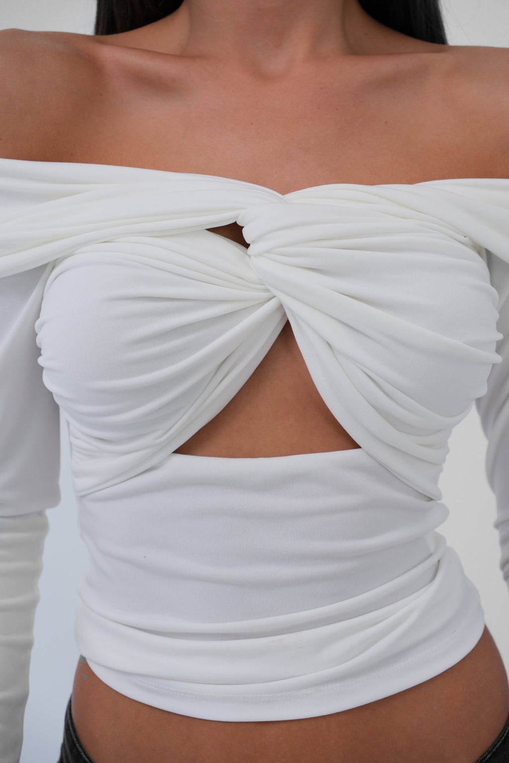 Bust Ruched Strapless White Blouse