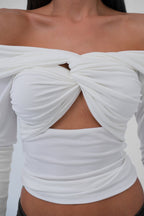 Bust Ruched Strapless White Blouse