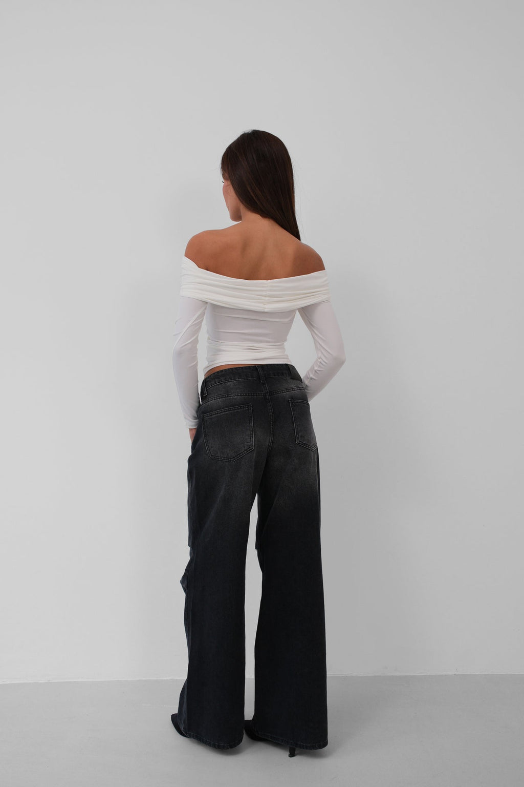 Bust Ruched Strapless White Blouse