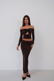 Chest Pleated Strapless Brown Blouse