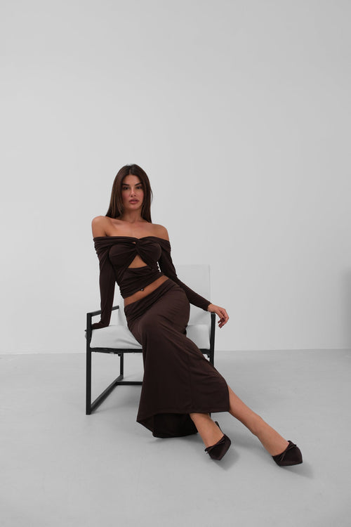Bust Ruched Strapless Brown Blouse