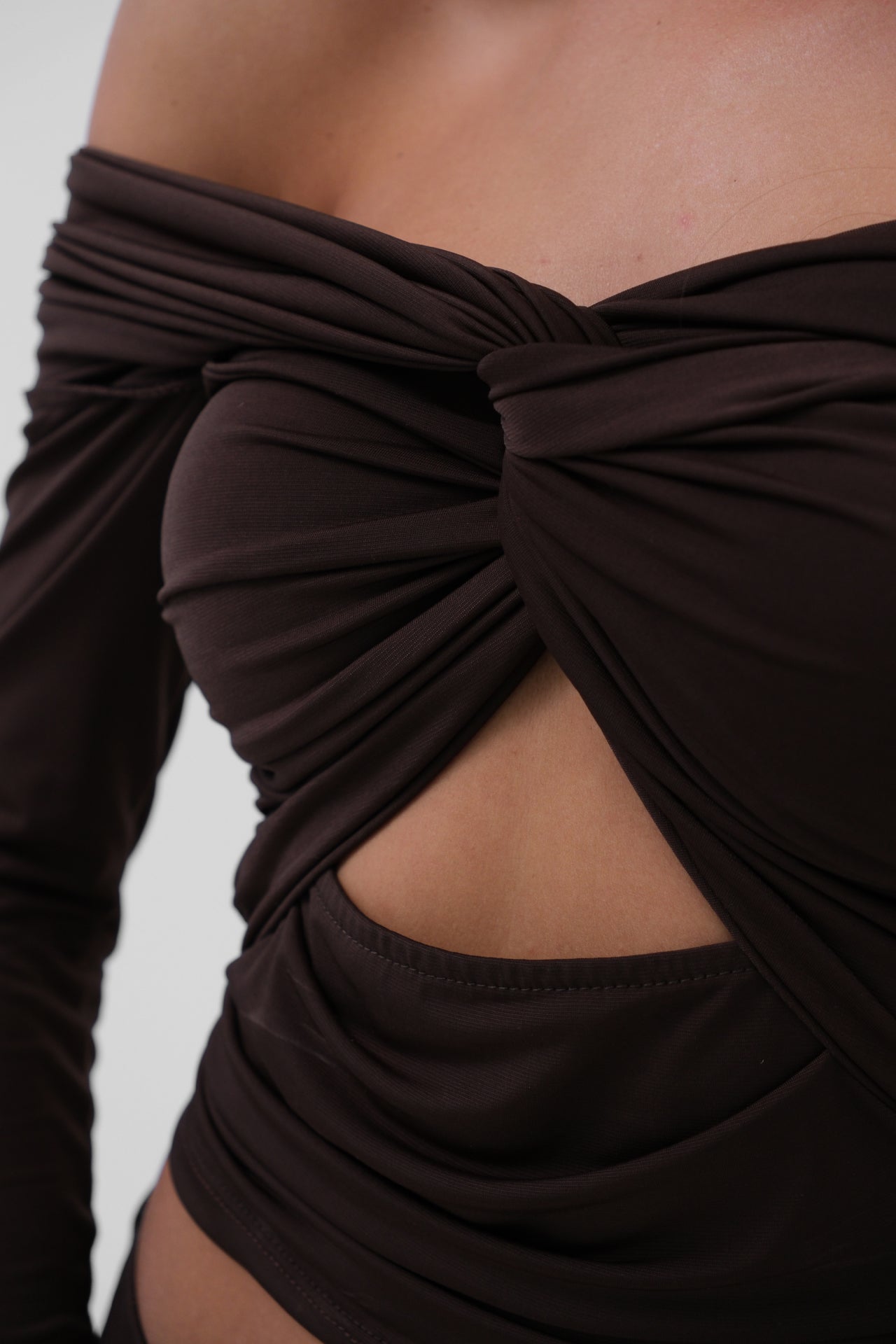 Bust Ruched Strapless Brown Blouse