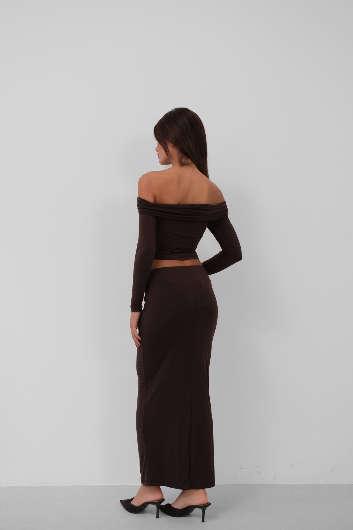 Chest Pleated Strapless Brown Blouse