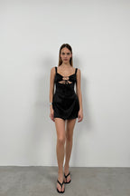 Bust Cutout Thick Strap Black Mini Dress