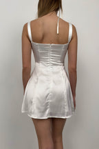 Bust Cutout Thick Strap Ecru Mini Dress