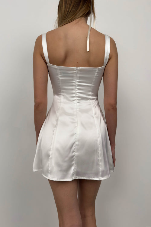 Bust Cutout Thick Strap Ecru Mini Dress