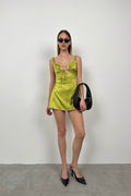 Bust Cut-Out Thick Strap Lime Mini Dress