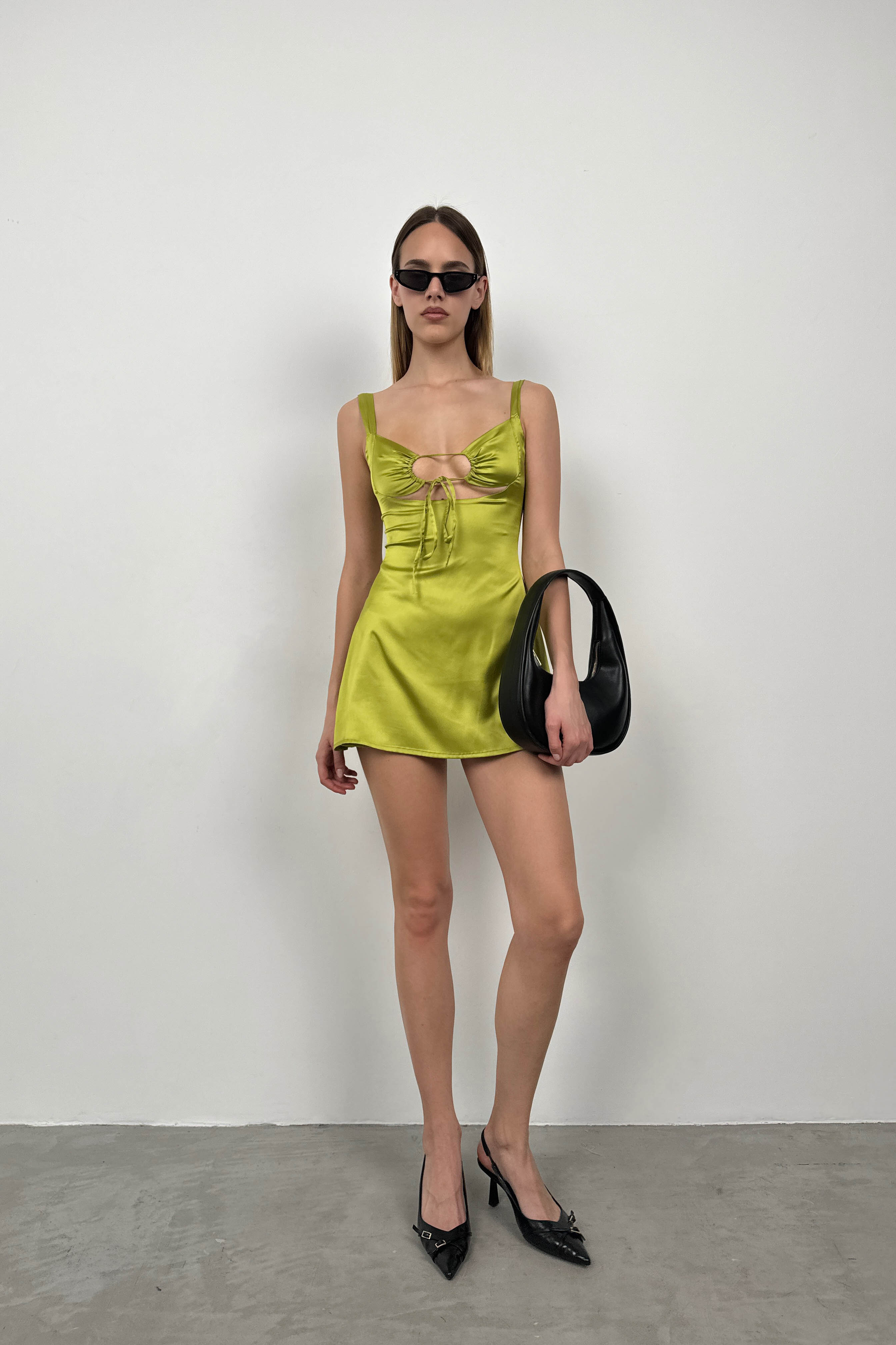 Bust Cut-Out Thick Strap Lime Mini Dress