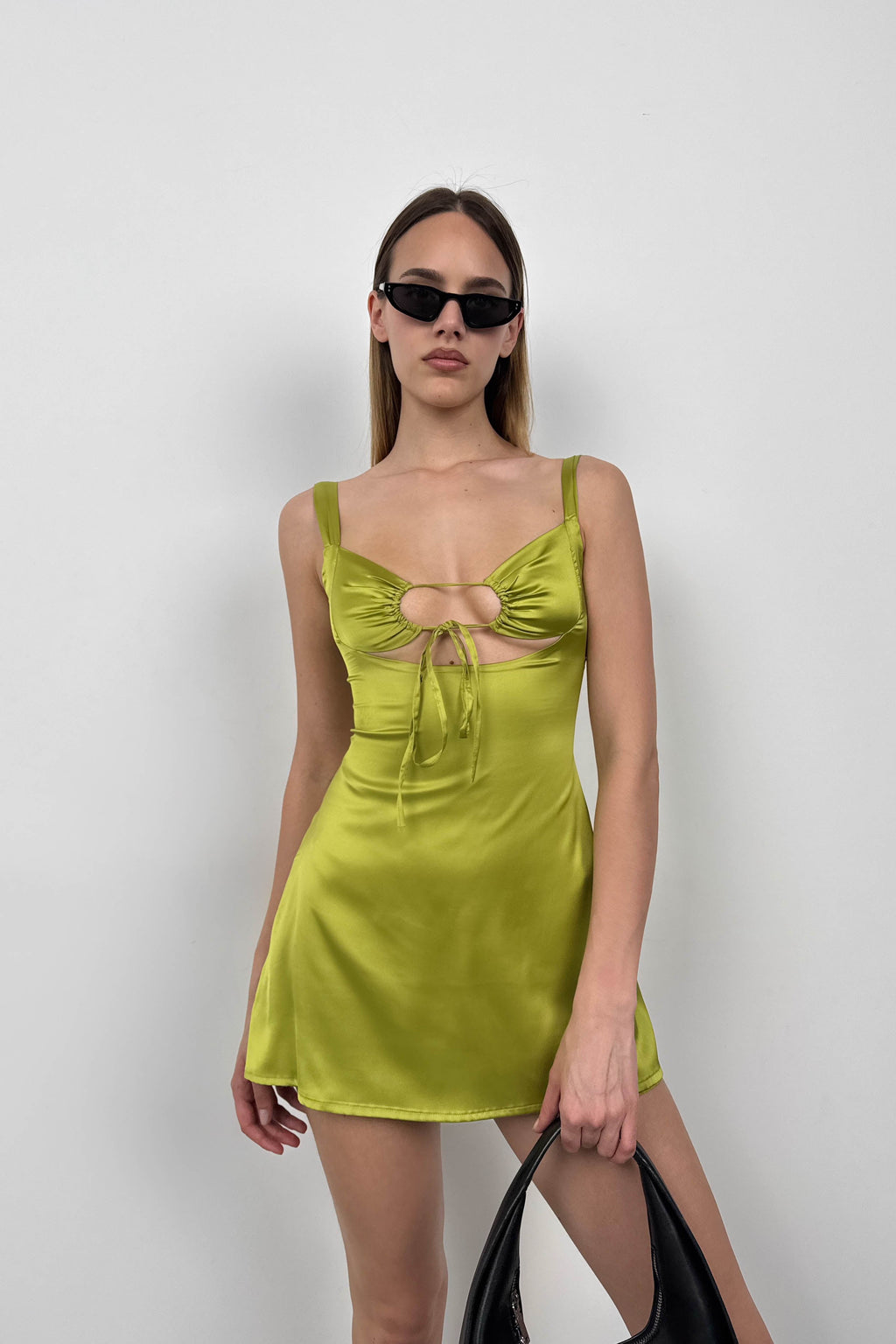 Bust Cut-Out Thick Strap Lime Mini Dress