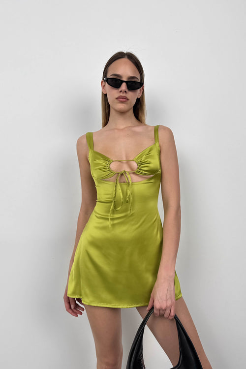 Bust Cut-Out Thick Strap Lime Mini Dress